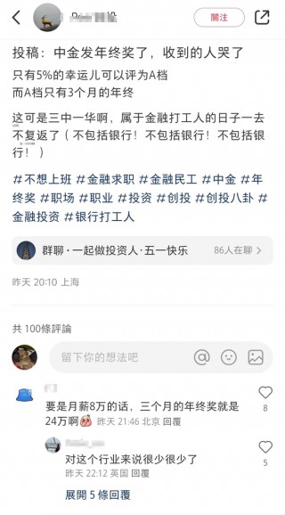 中金发年终奖了！评为A档也只有3个月的年终奖