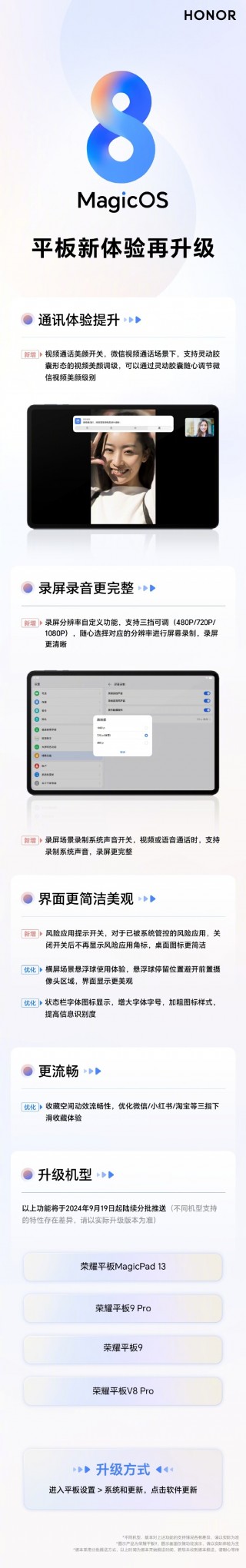 荣耀 MagicOS 8.0 平板系统升级：新增自定义录屏分辨率等，已陆续分批推送