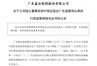 嘉应制药独董当选不足一周后，违规减持公司股票，亏损6279元！监管：责令购回