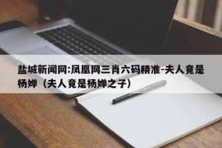 盐城新闻网:凤凰网三肖六码精准-夫人竟是杨婵（夫人竟是杨婵之子）