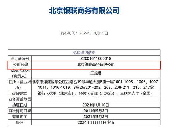 北京银联商务支付牌照被注销,年内第8家机构“离场”,第三方支付行业仍在继续洗牌 第1张 北京银联商务支付牌照被注销,年内第8家机构“离场”,第三方支付行业仍在继续洗牌 第1张