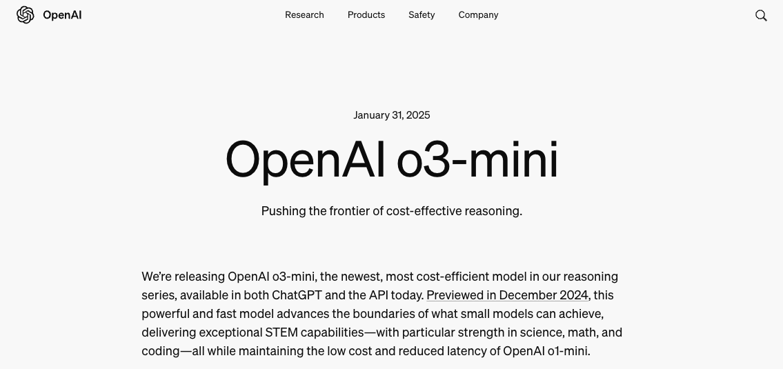 OpenAI上架推理模型o3-mini 首次向免费用户开放推理功能 第1张 OpenAI上架推理模型o3-mini 首次向免费用户开放推理功能 第1张