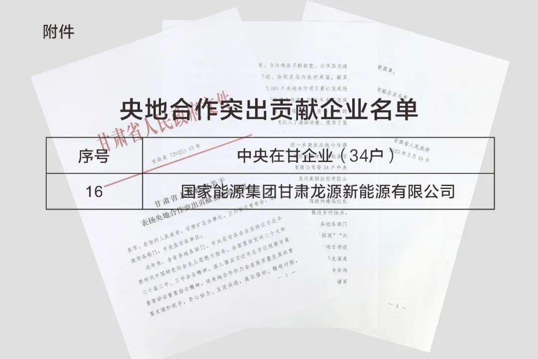 龙源电力荣获甘肃省央地合作突出贡献企业  第1张